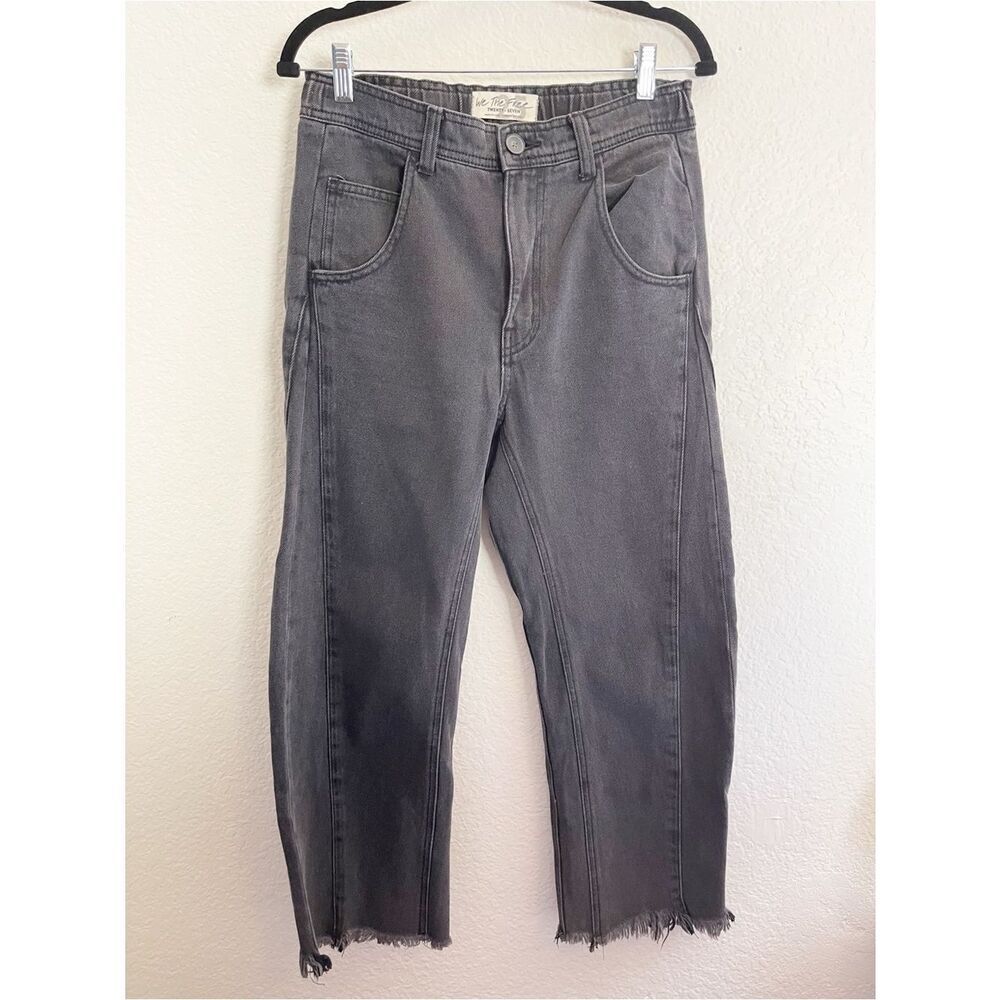 Free People We The Free Wide-Leg barrel leg Jeans raw hem Charcoal washed black - Picture 3 of 8